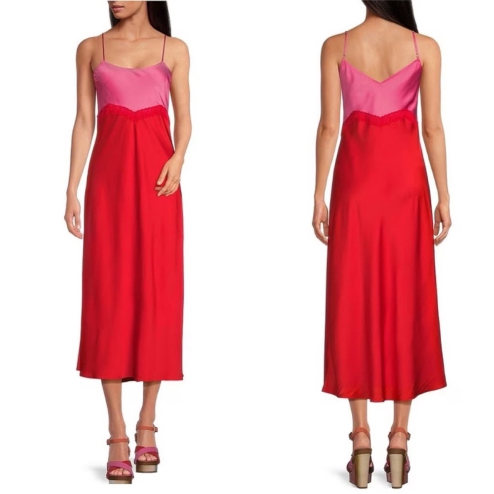 Gianni Bini x DANNIJO Helena Satin Two-Tone Color Block Midi Slip Dress NWT